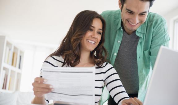 Family looking at rebates