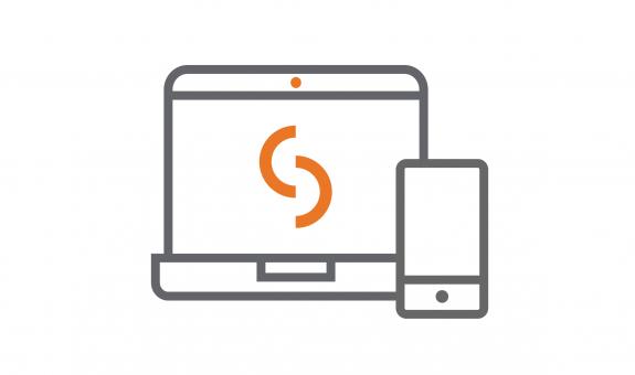 Line drawing of computer and phone